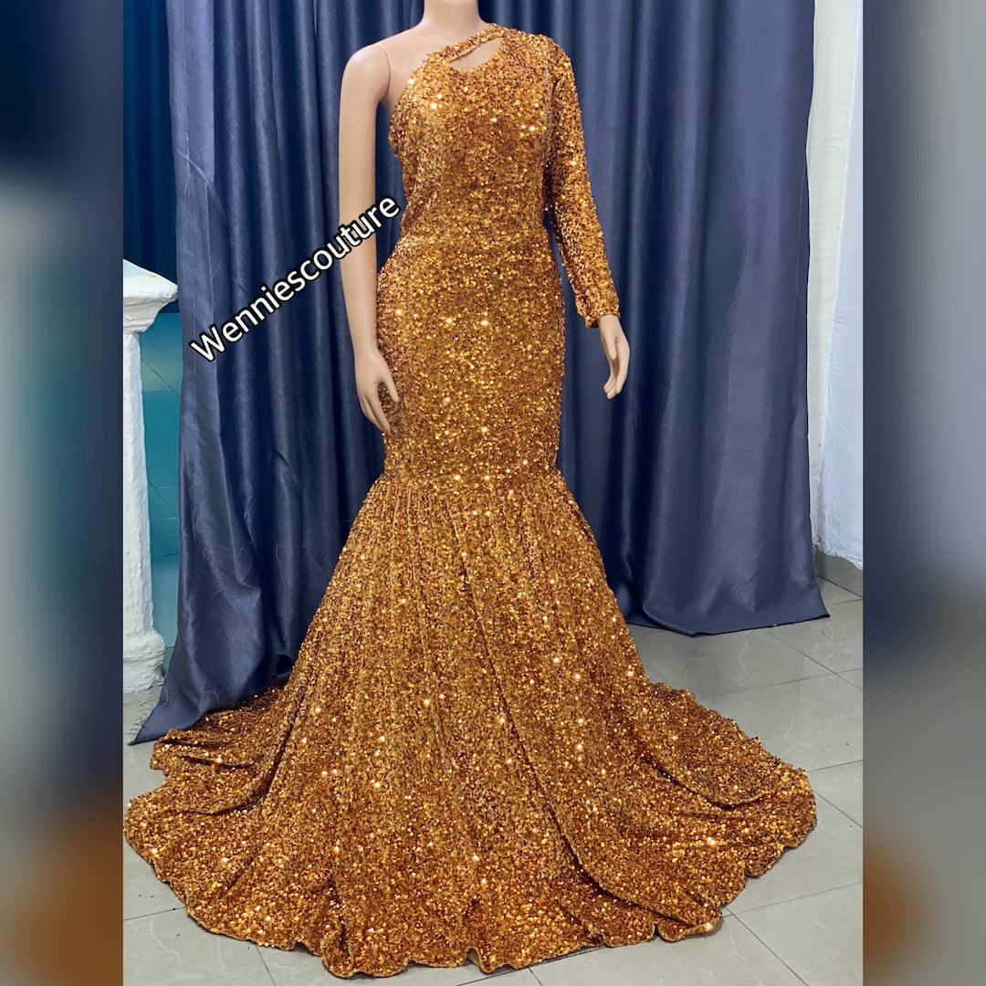 Illustrative example of gold dress long dress
