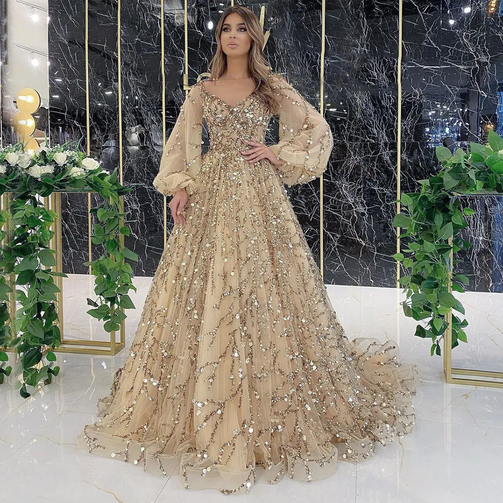 Illustrative example of gold dress long dress