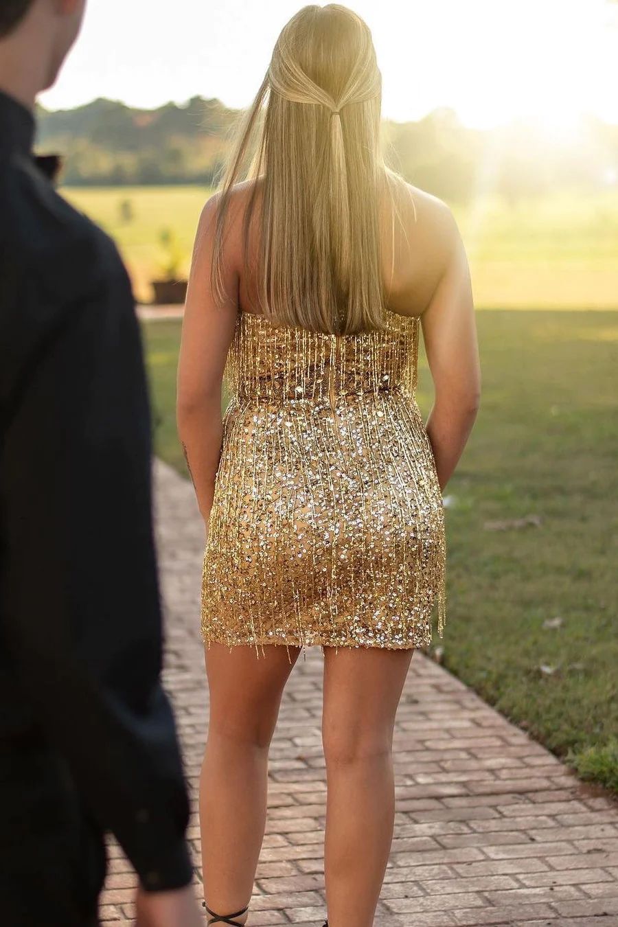 Illustrative example of gold hoco dress