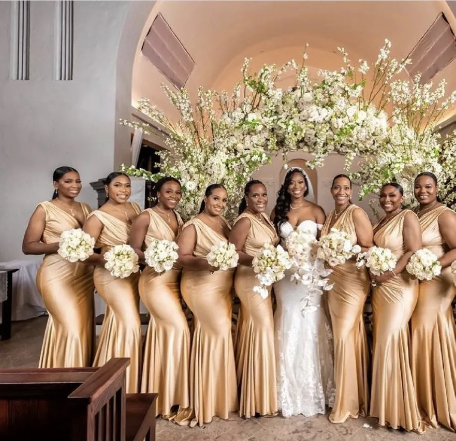 Illustrative example of gold maid of honor dresses
