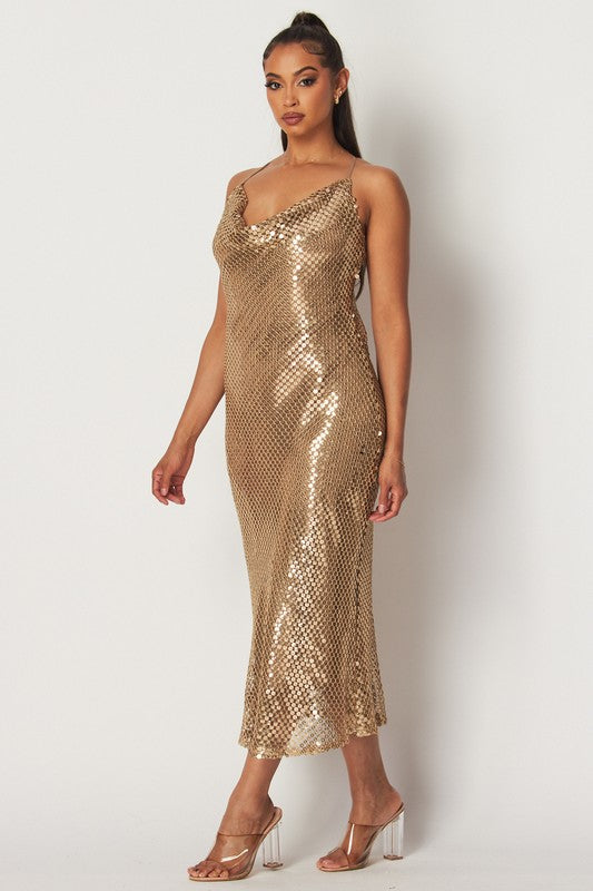 Illustrative example of gold midi dress