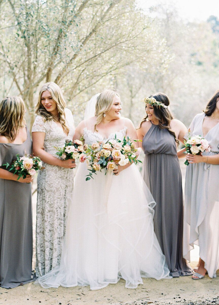 Illustrative example of gray bridesmaid dresses