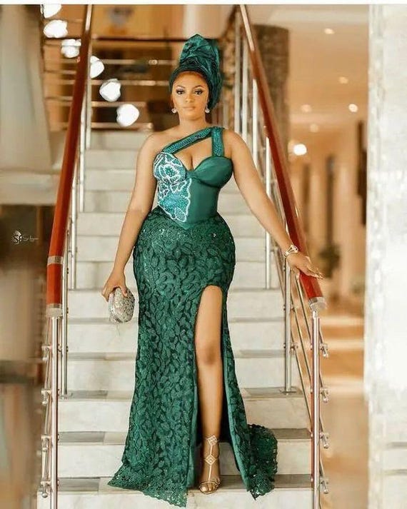Illustrative example of green lace dress