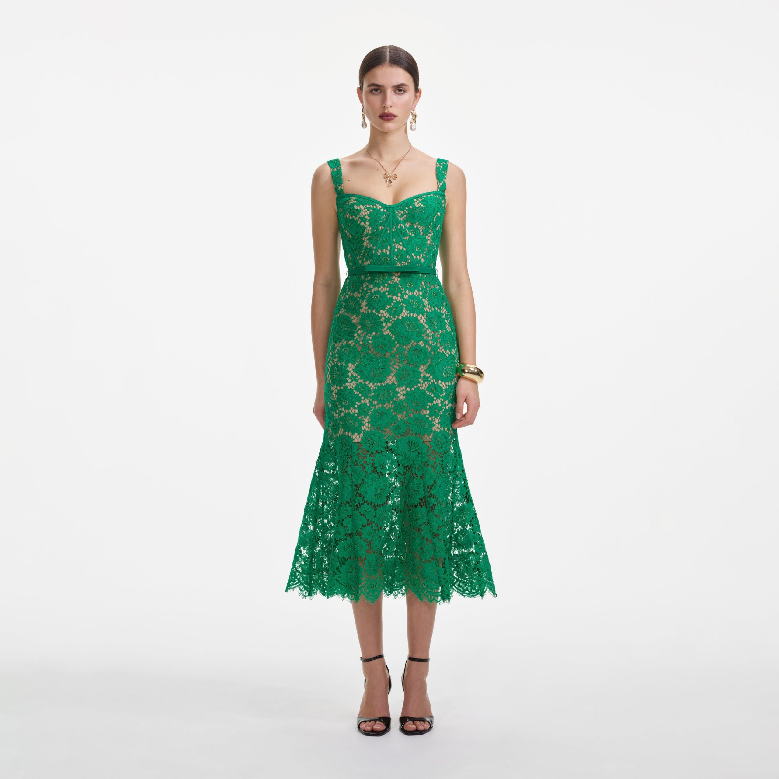 Illustrative example of green lace dress