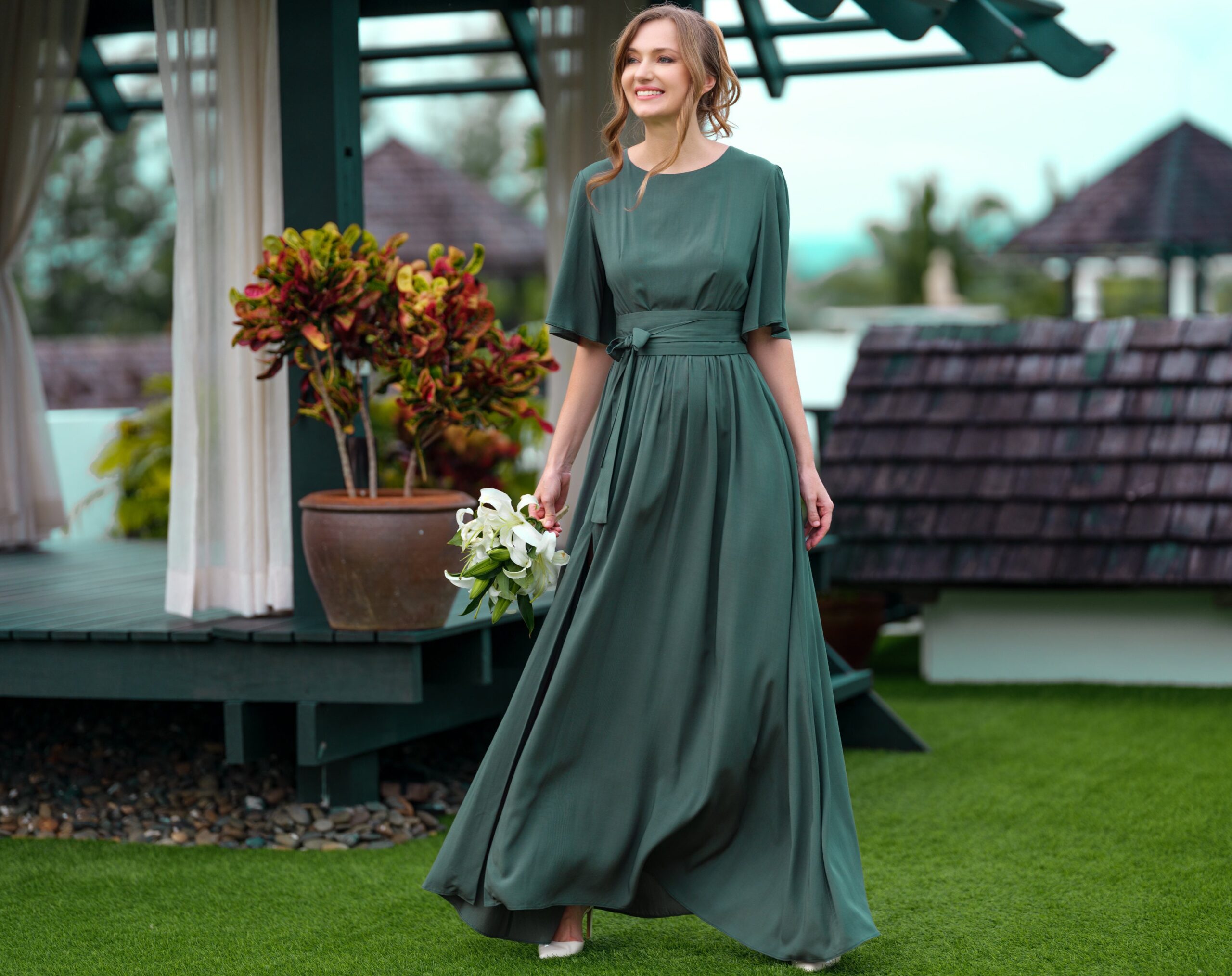 Illustrative example of green long dress