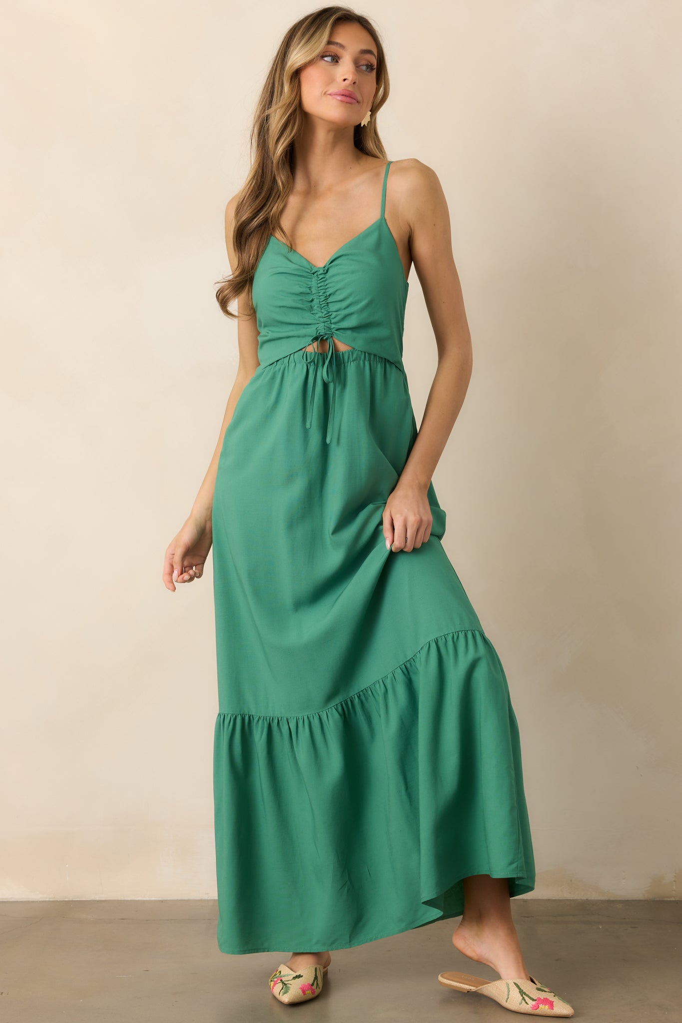 Illustrative example of green maxi dress