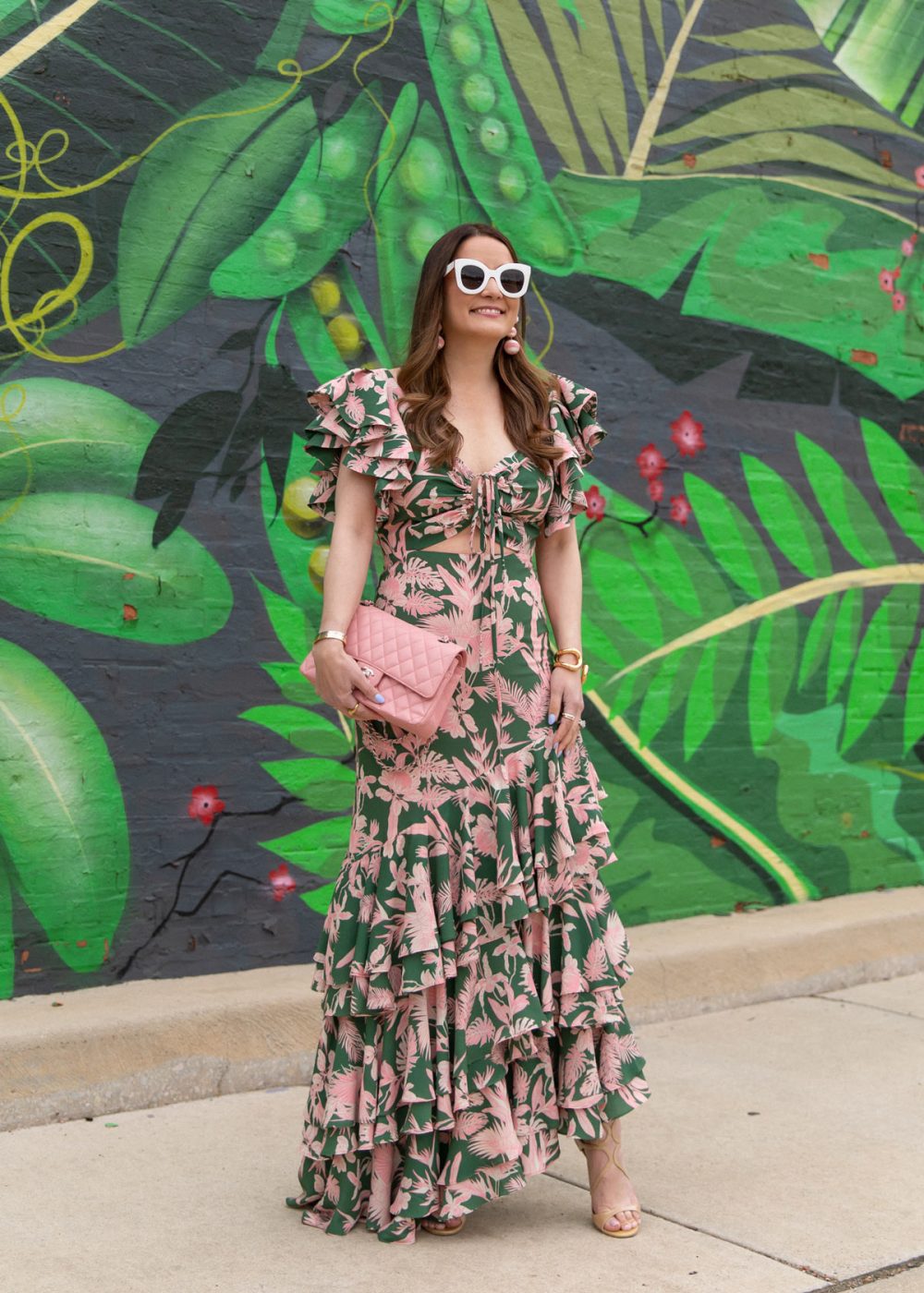 Illustrative example of green ruffle dress