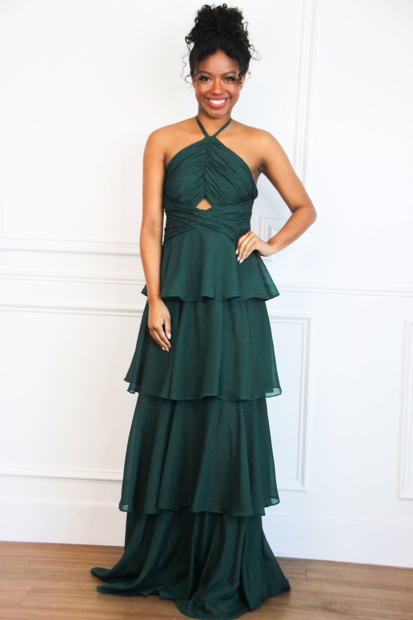 Illustrative example of green ruffle dress