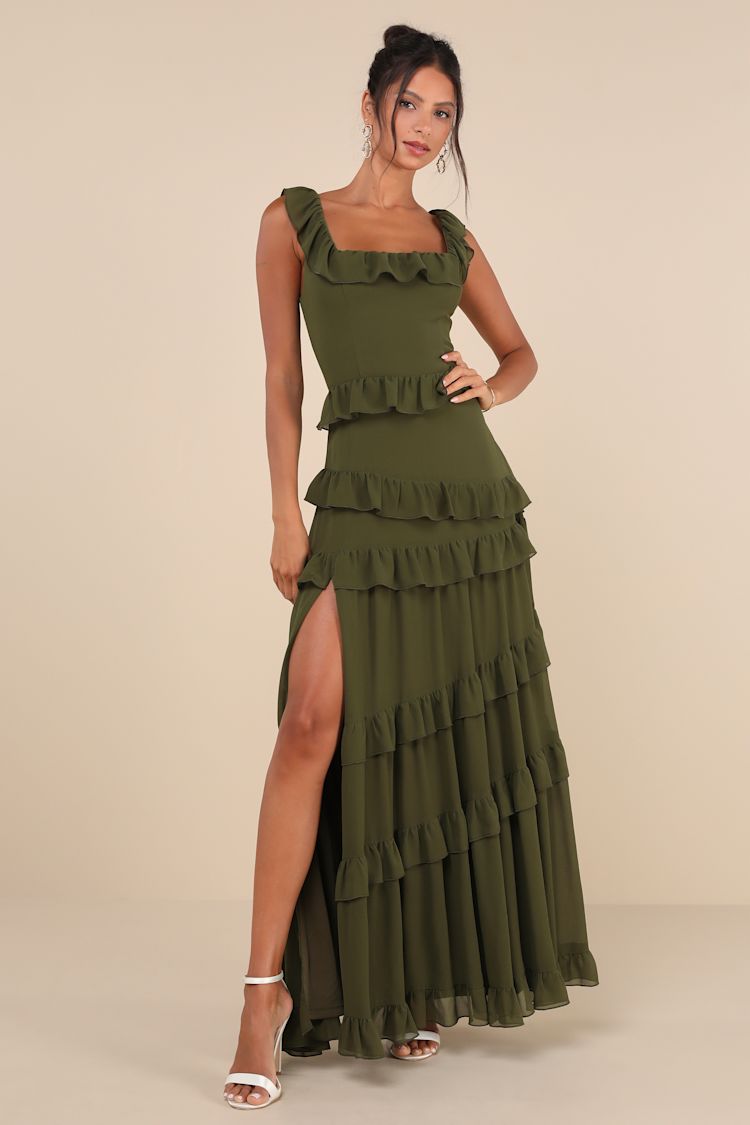 Illustrative example of green ruffle dress