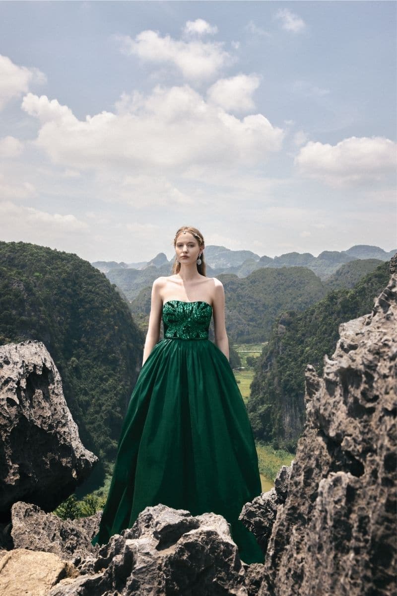 Illustrative example of green strapless dress