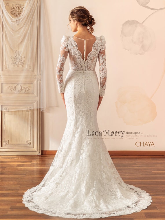 Illustrative example of lace long sleeve wedding dress