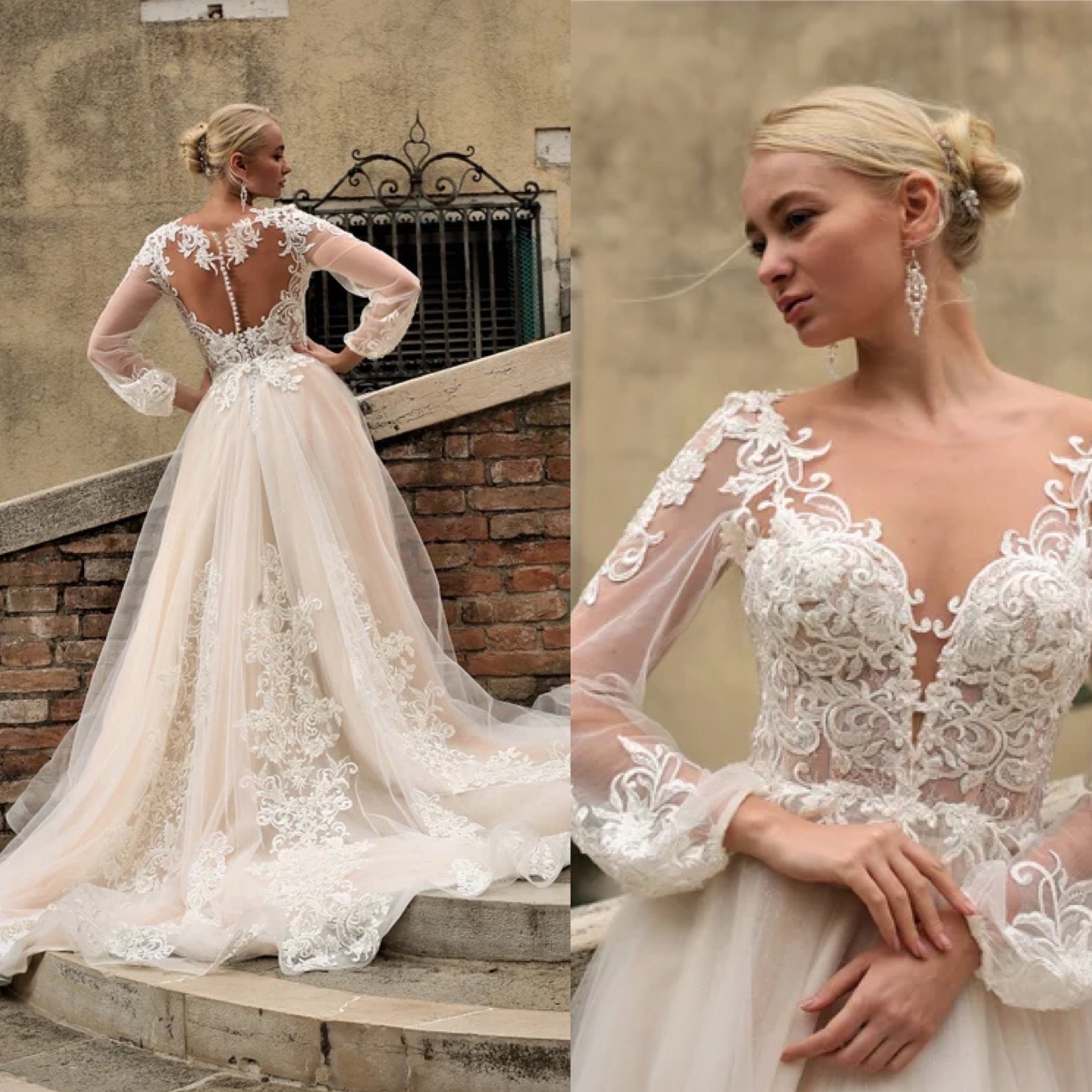 Illustrative example of lace long sleeve wedding dress