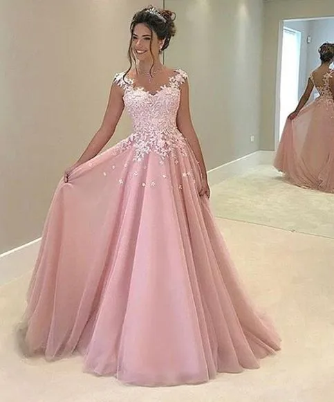 Illustrative example of light pink colored prom dresses