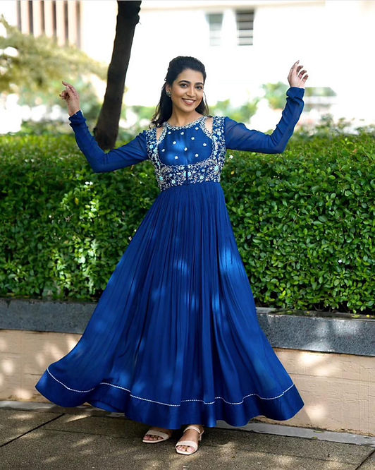 Illustrative example of long dress blue colour