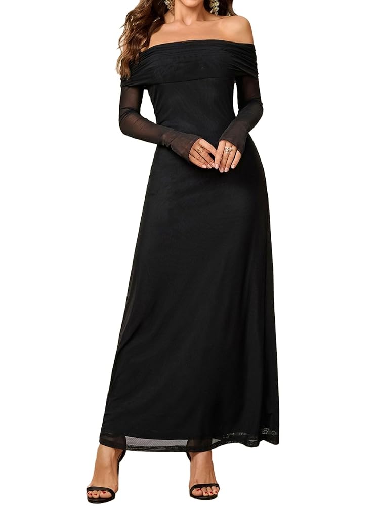 Illustrative example of long sleeve off the shoulder dress