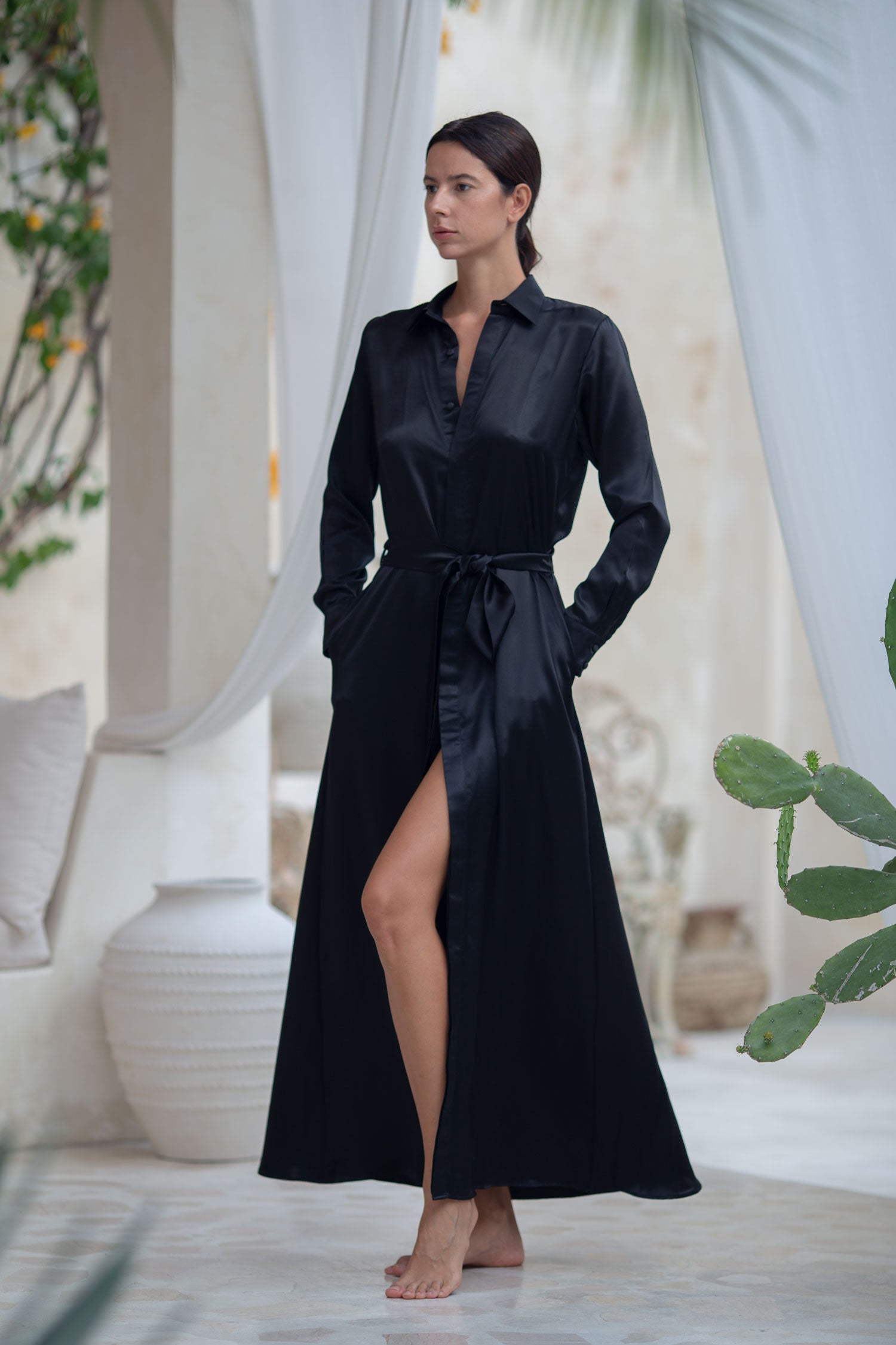 Illustrative example of long sleeve silk dress