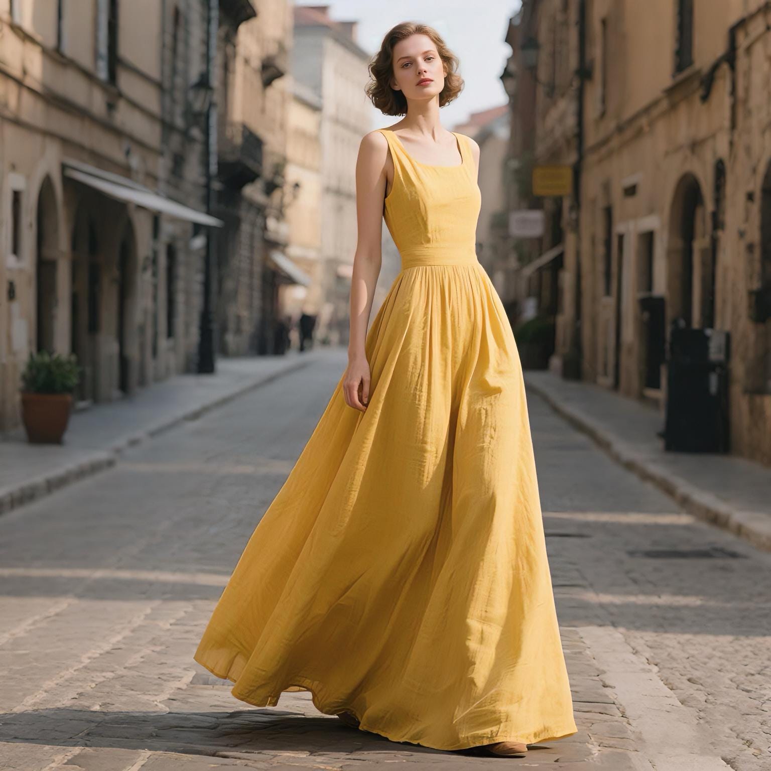 Illustrative example of long yellow dress