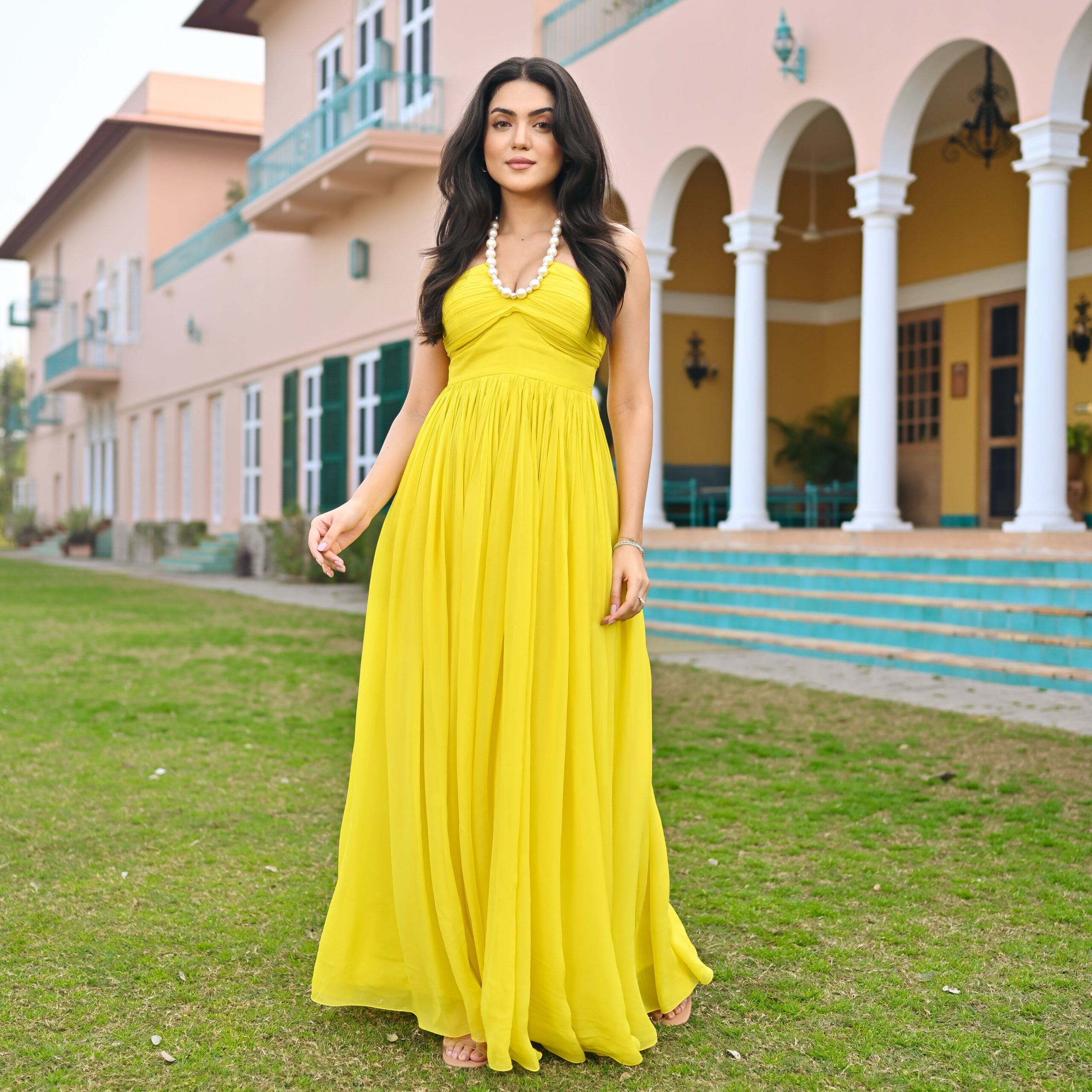 Illustrative example of long yellow dress