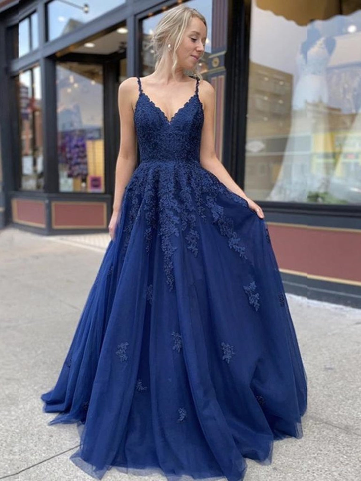 Illustrative example of navy blue graduation dresses