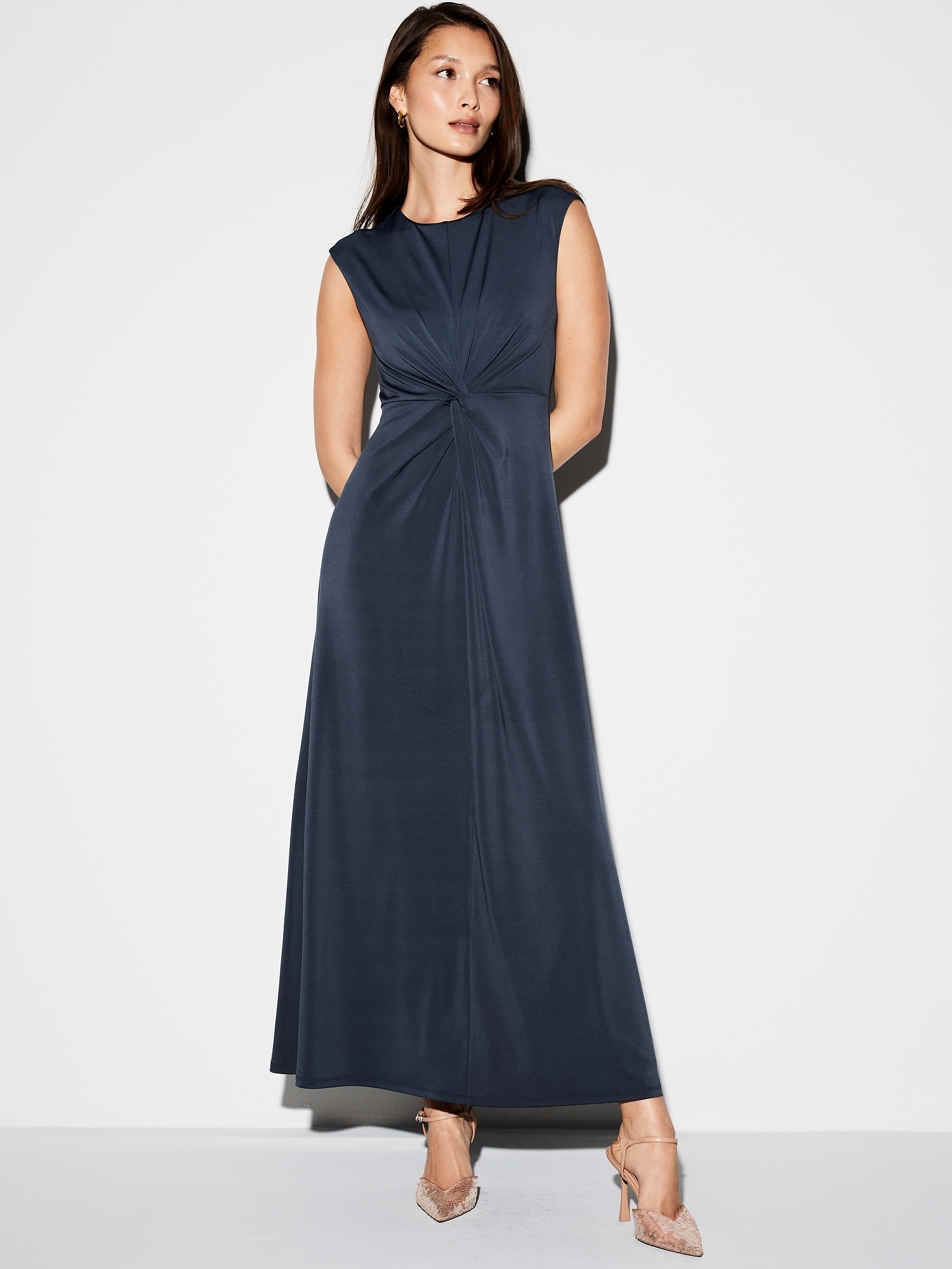 Illustrative example of navy maxi dress