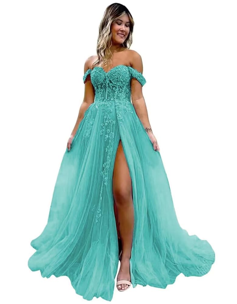 Illustrative example of off the shoulder prom dress