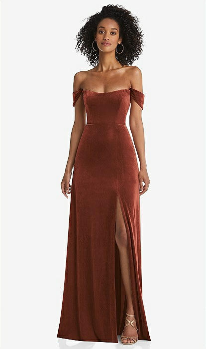 Illustrative example of off the shoulder velvet black dress