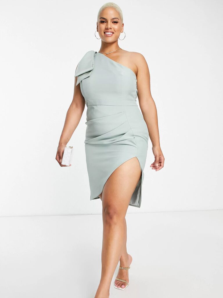 Illustrative example of one shoulder wedding guest dress
