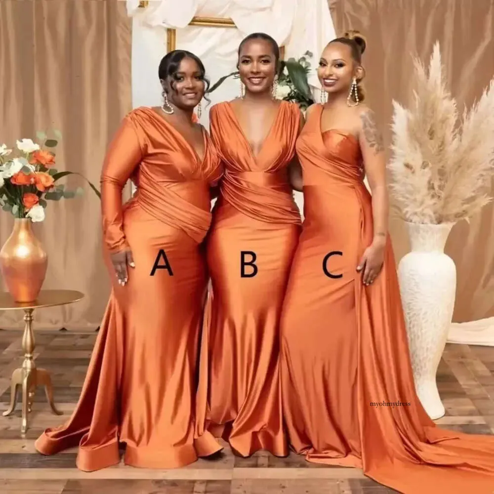 Illustrative example of orange color bridesmaid dresses