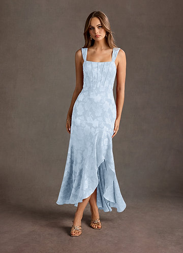 Illustrative example of pale blue wedding guest dresses