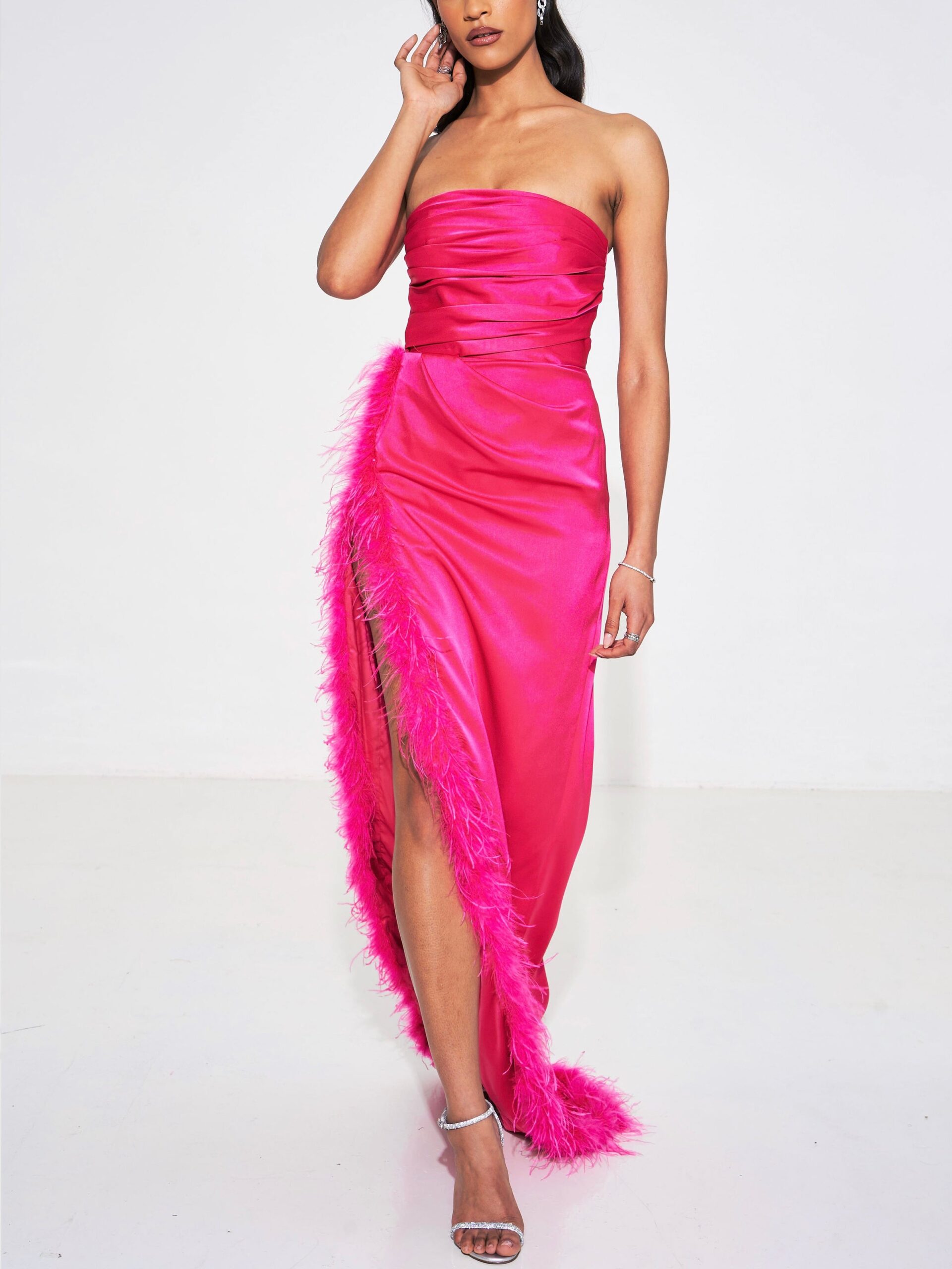Illustrative example of pink feather dress