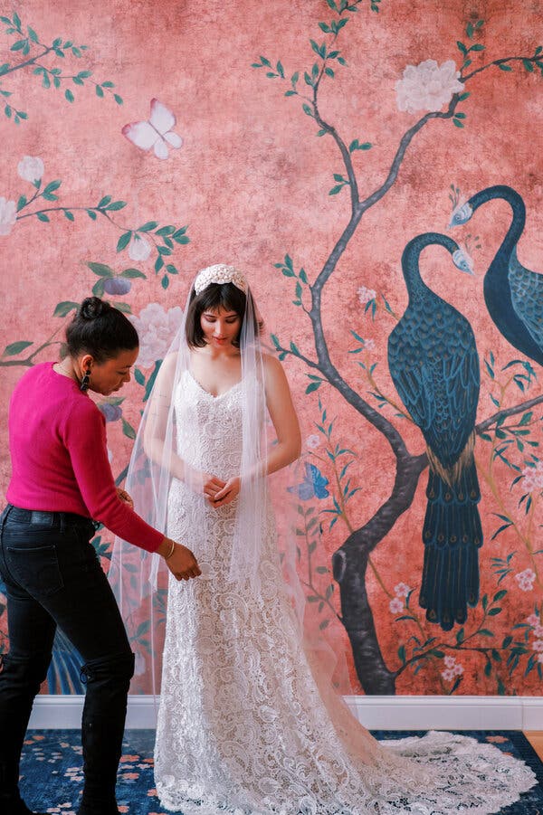Illustrative example of pink wedding dress