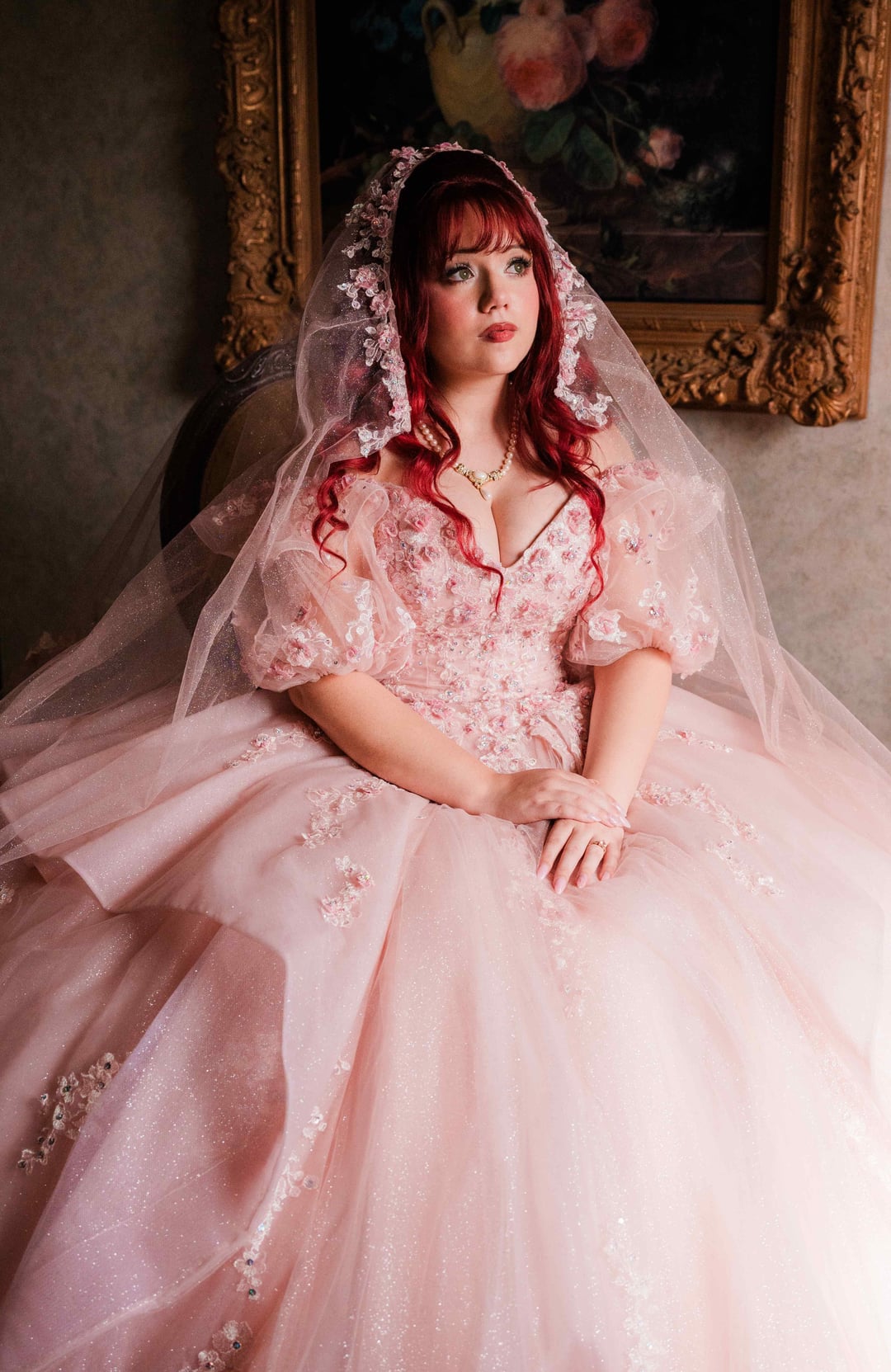 Illustrative example of pink wedding dress