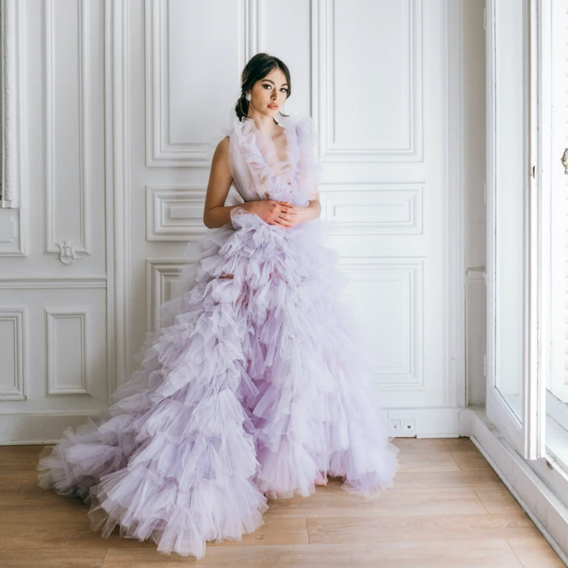 Illustrative example of purple colored wedding dresses