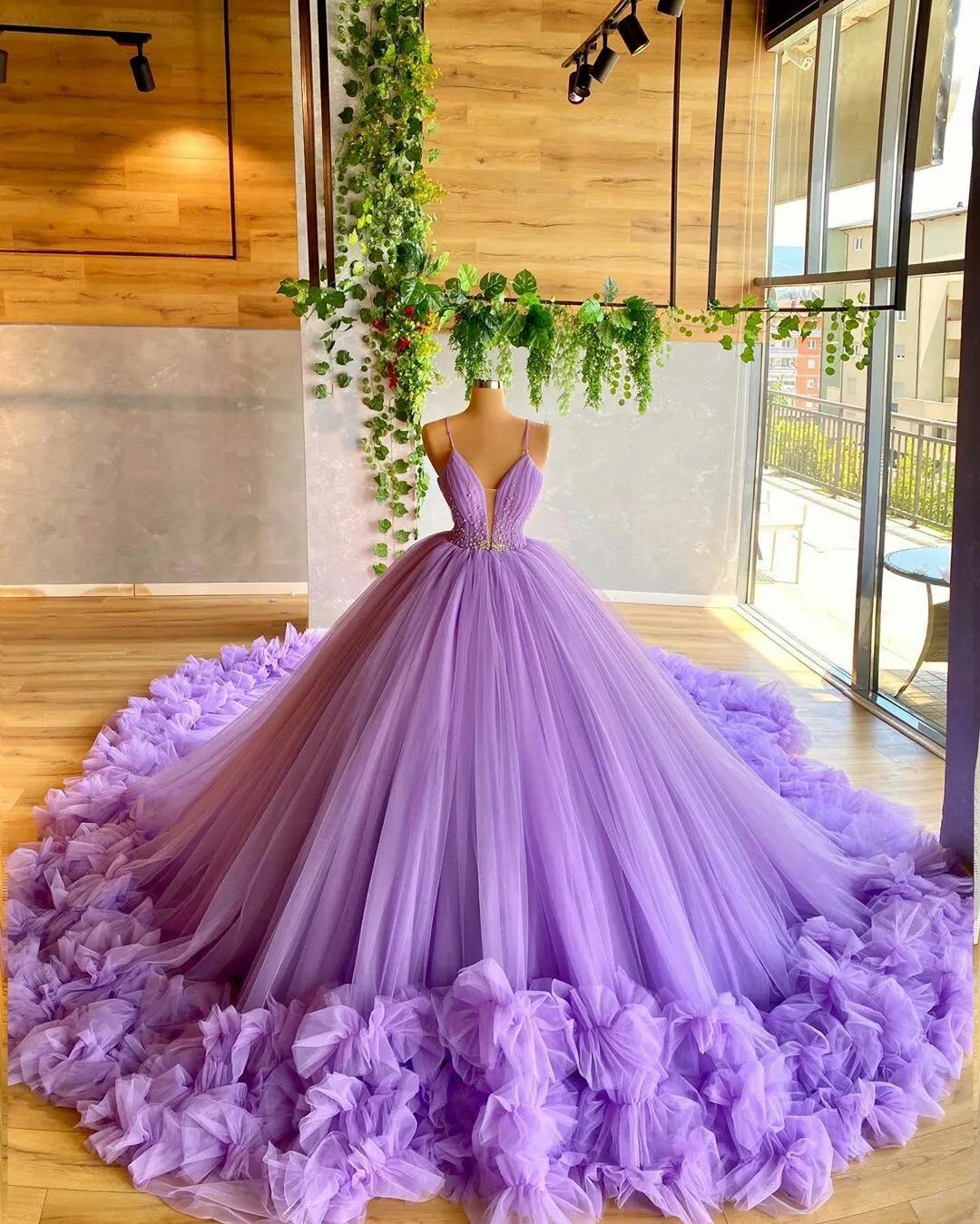 Illustrative example of purple colored wedding dresses