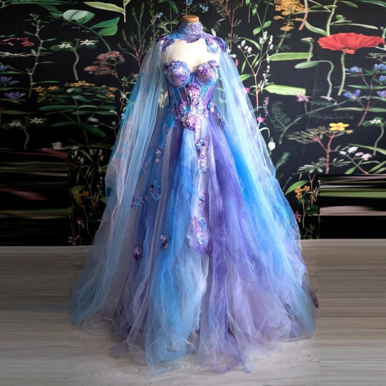 Illustrative example of purple colored wedding dresses