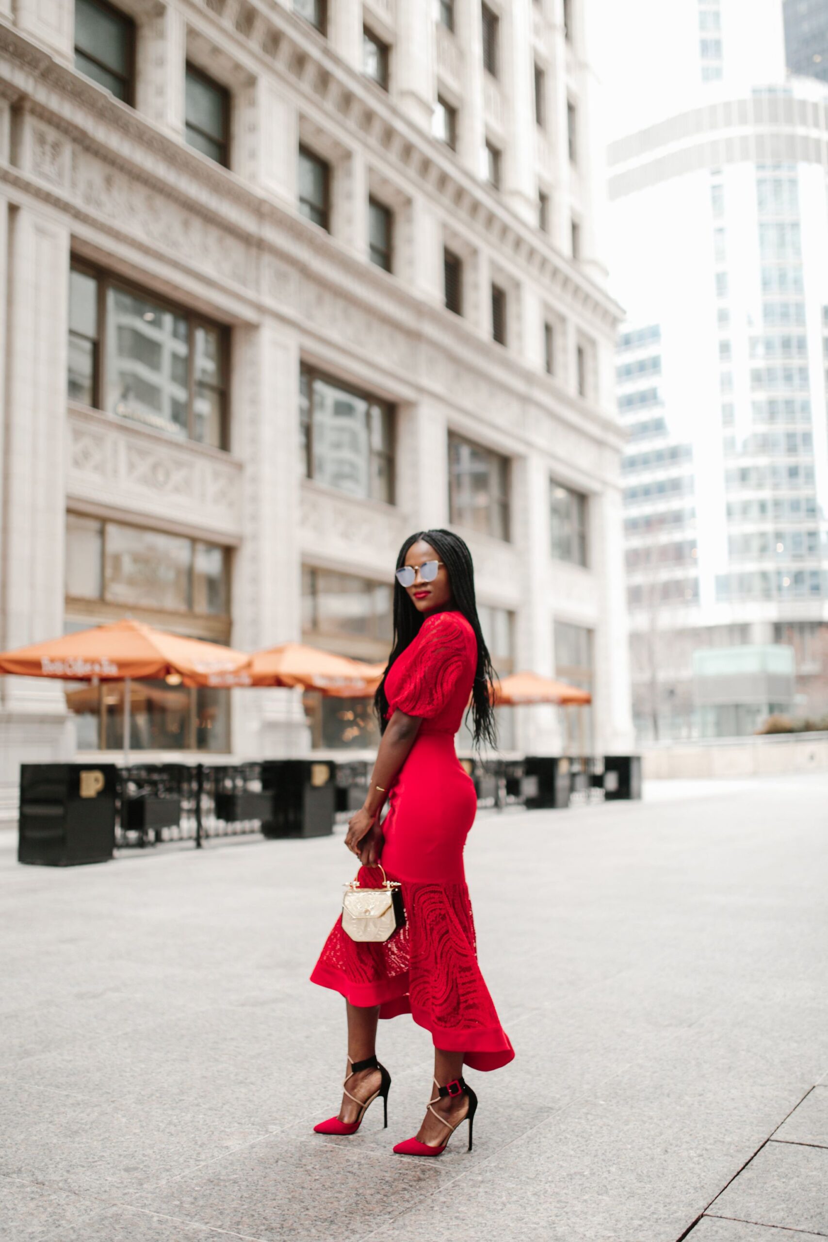 Illustrative example of red wedding guest dress