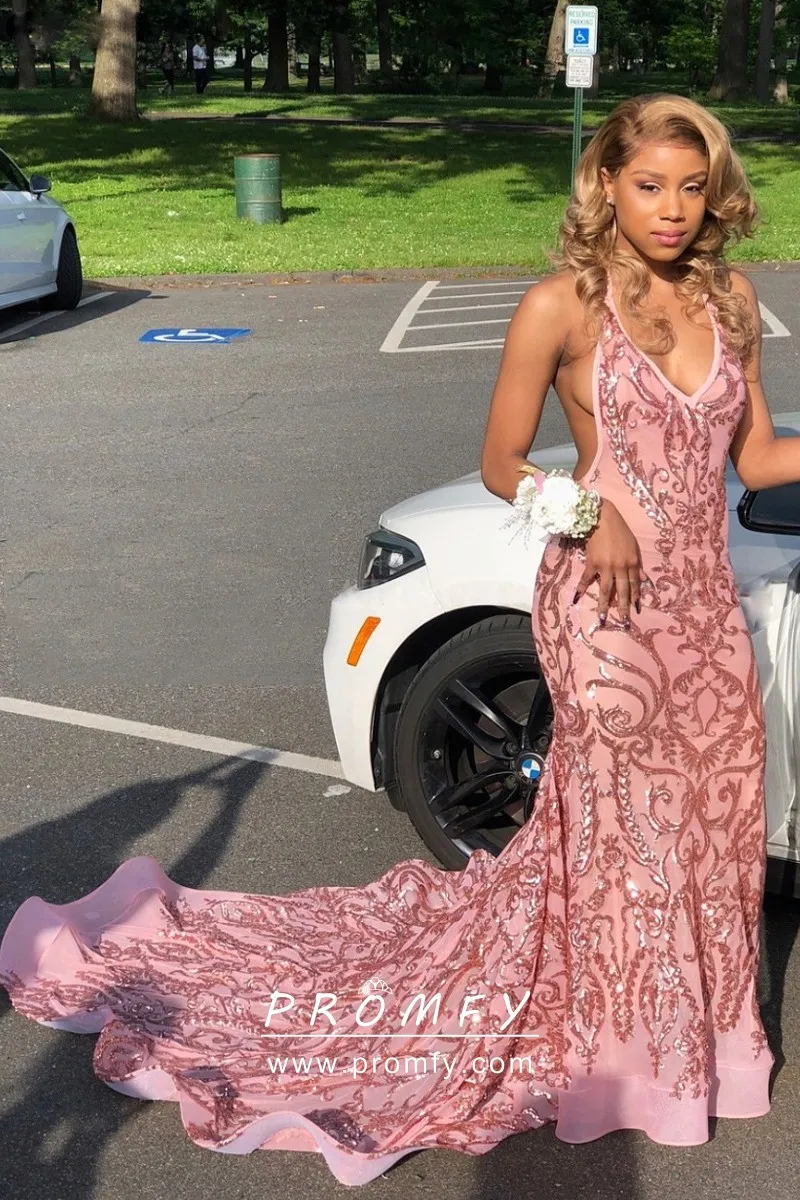 Illustrative example of rose gold prom dress