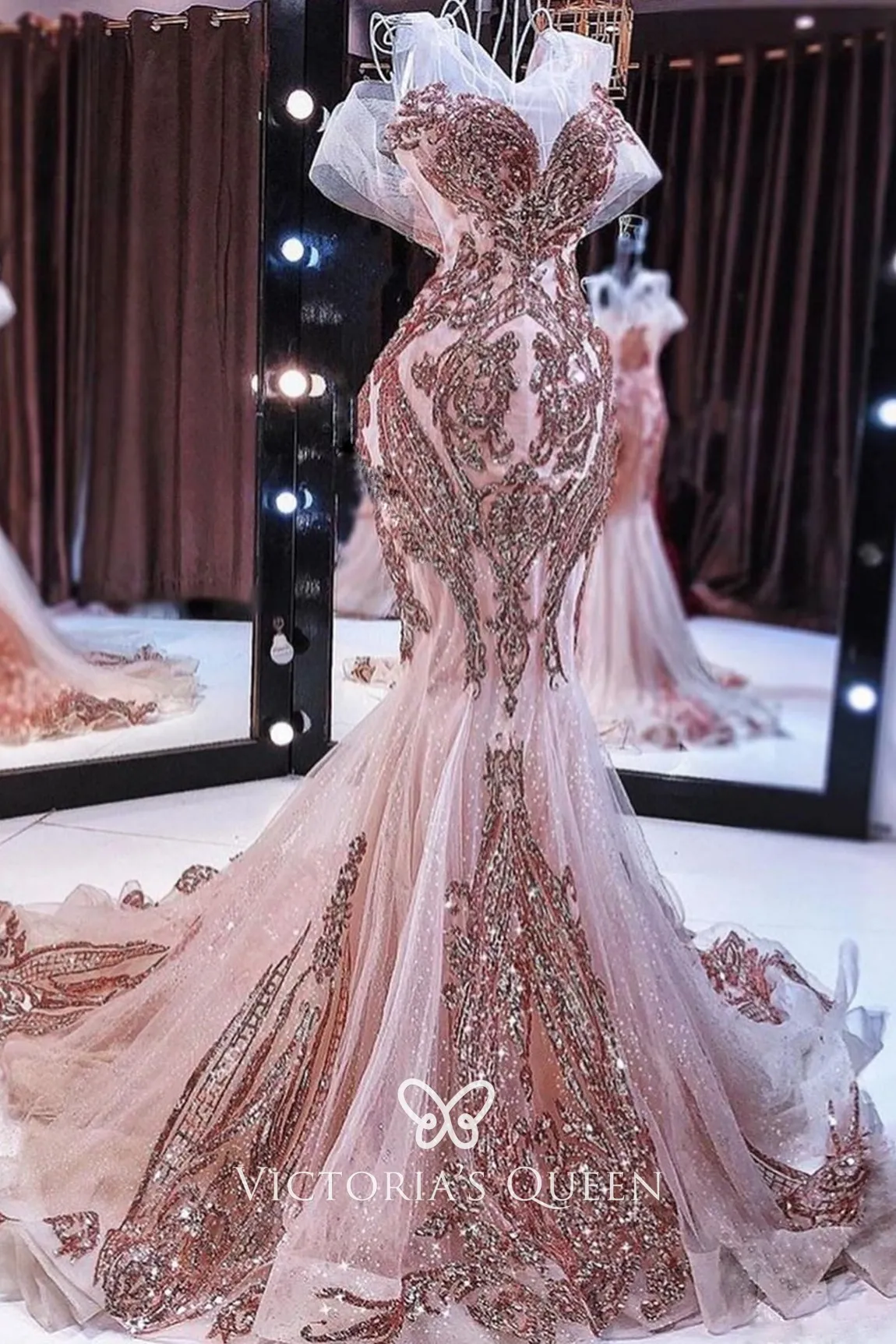 Illustrative example of rose gold prom dress
