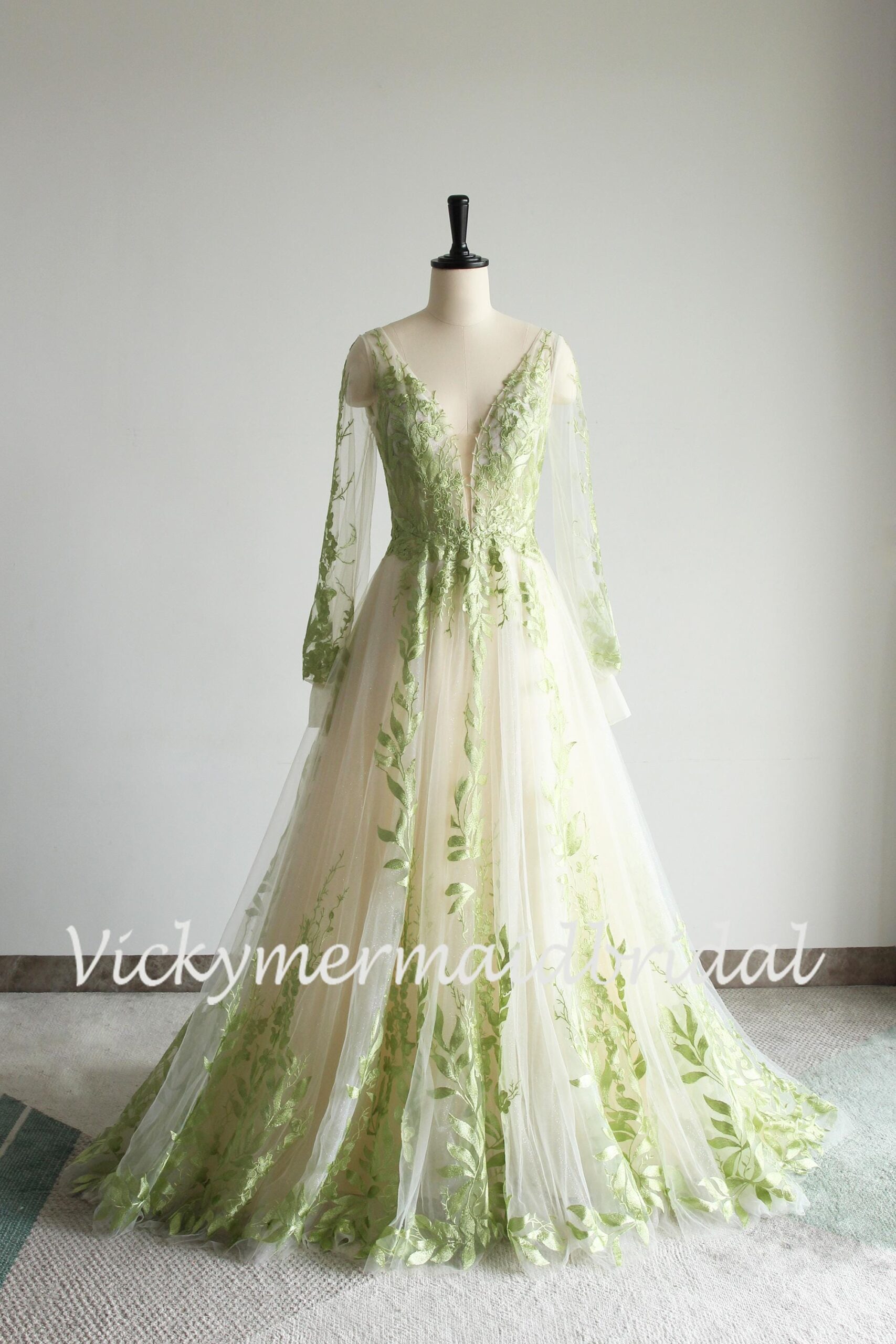 Illustrative example of sage green wedding dress