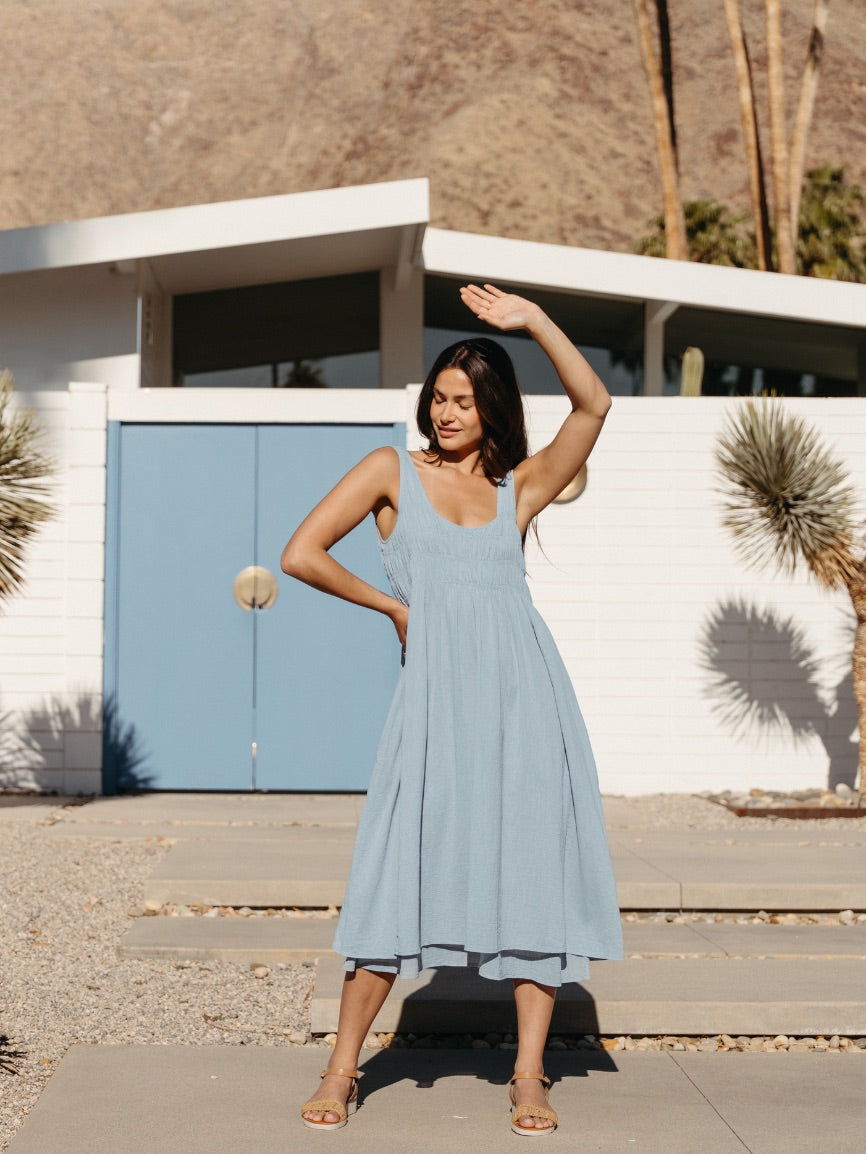 Illustrative example of slate blue dress