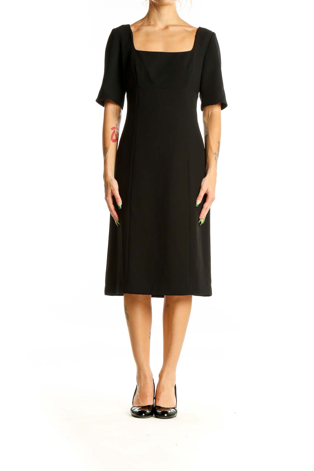 Illustrative example of square neck midi dress