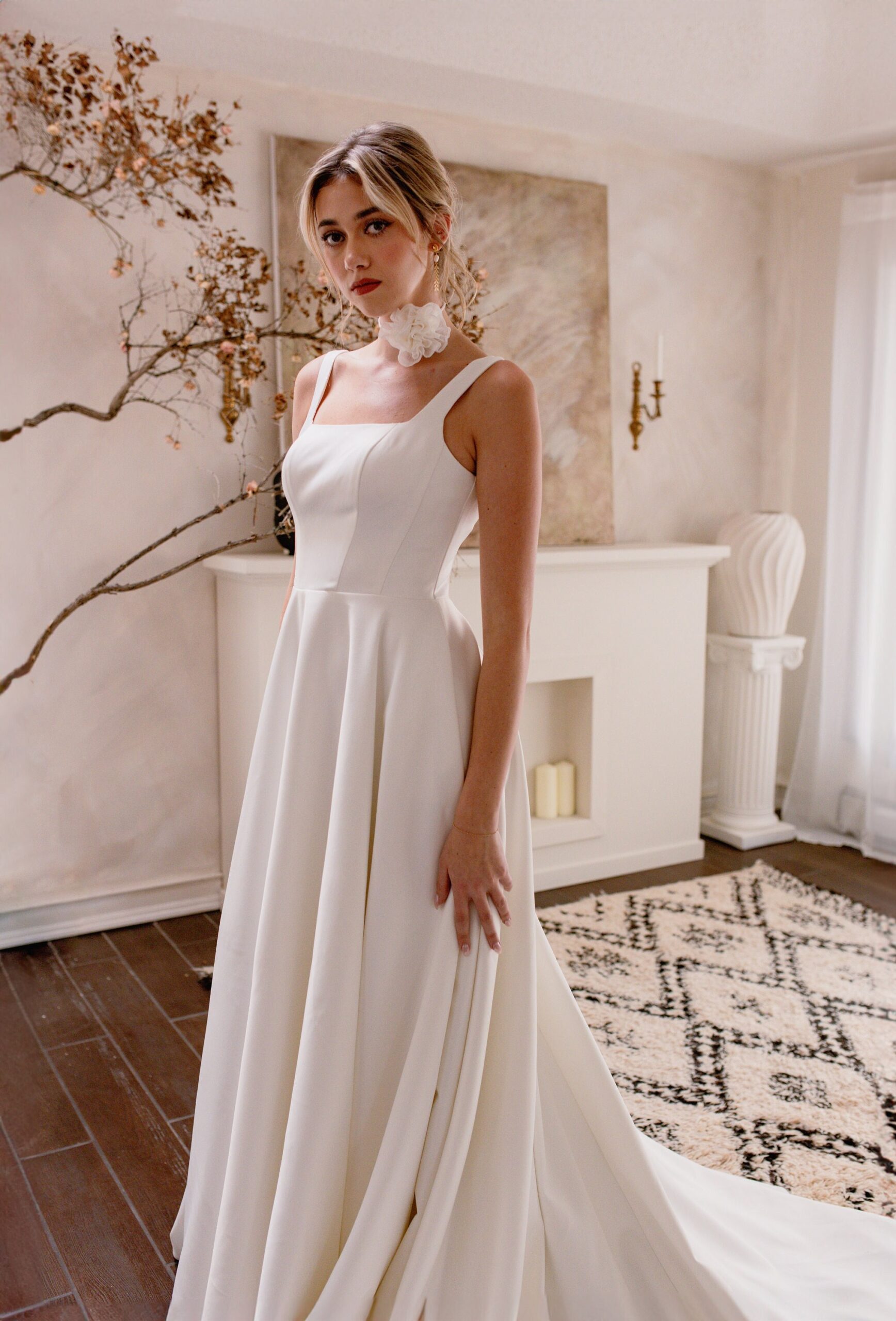 Illustrative example of square neckline wedding dress