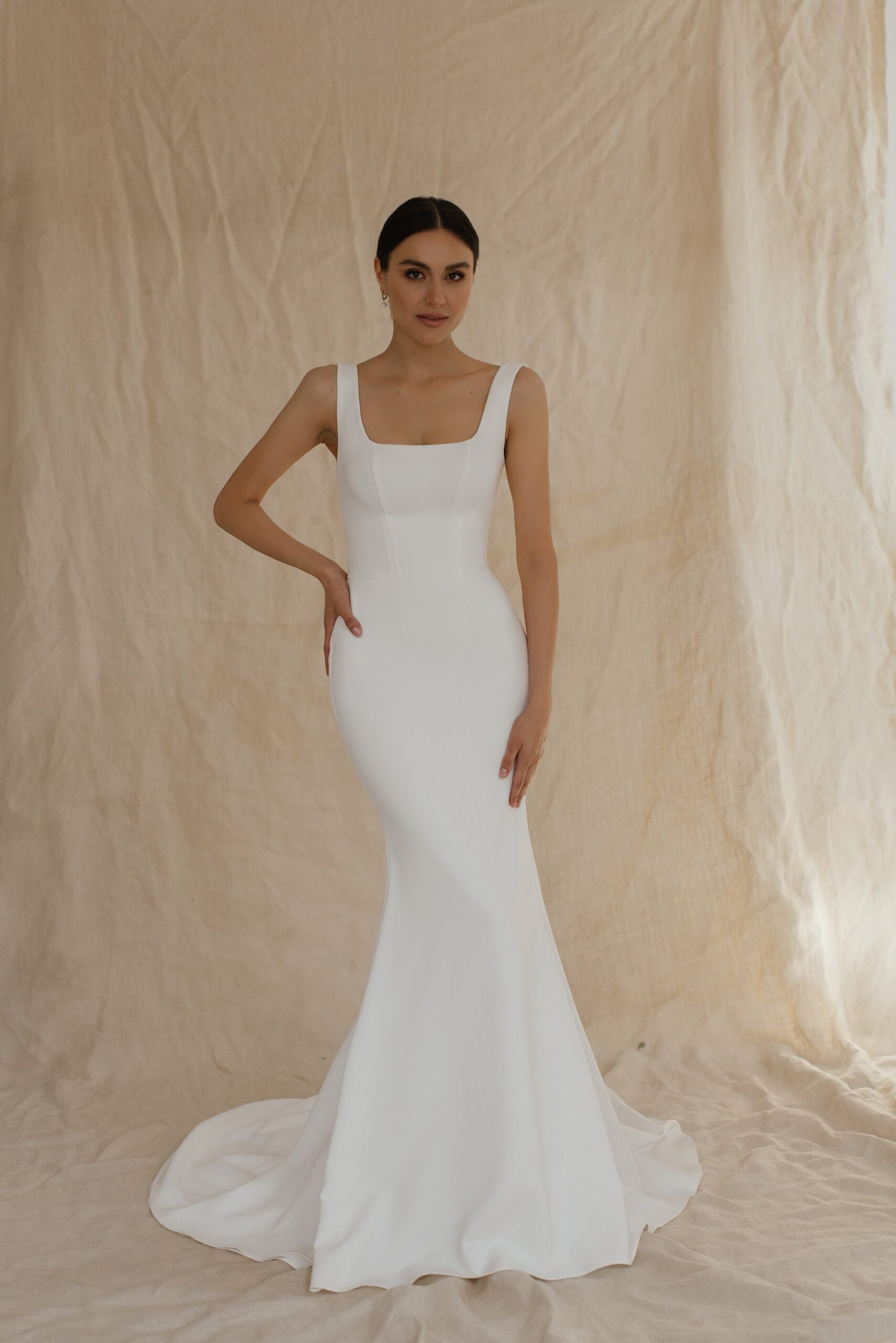 Illustrative example of square neckline wedding dress