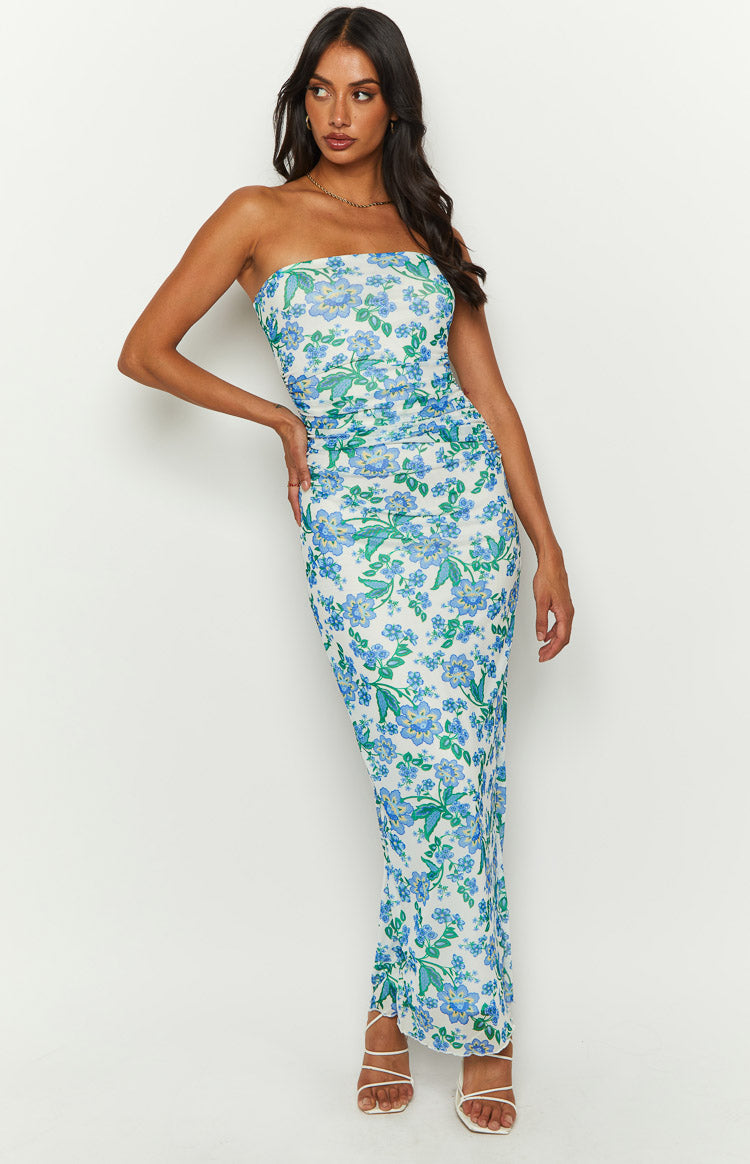 Illustrative example of strapless floral dress