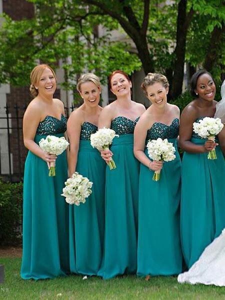 Illustrative example of teal bridesmaid dresses