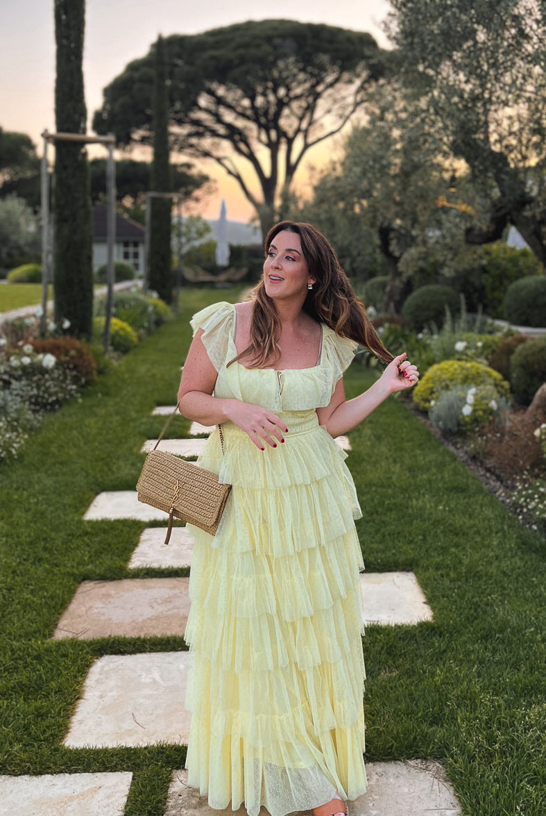 Illustrative example of wedding guest dresses butter yellow