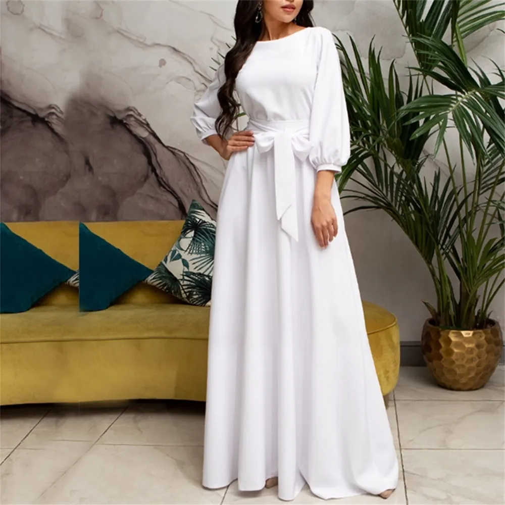 Illustrative example of white long sleeve maxi dress