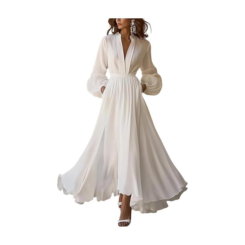 Illustrative example of white long sleeve maxi dress
