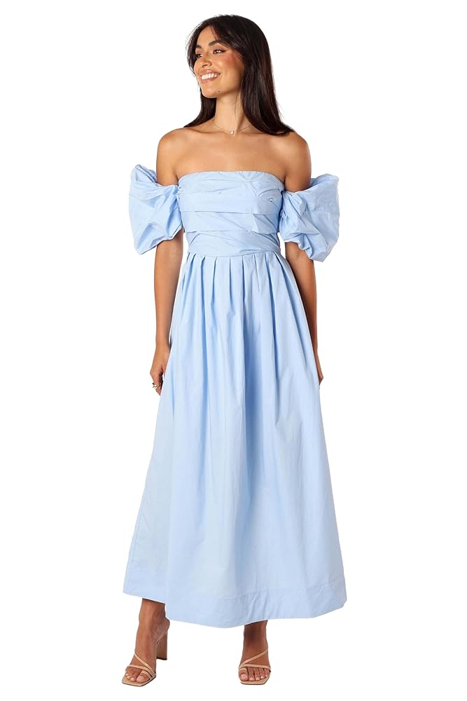 Illustrative example of women's cyan off the shoulder dress