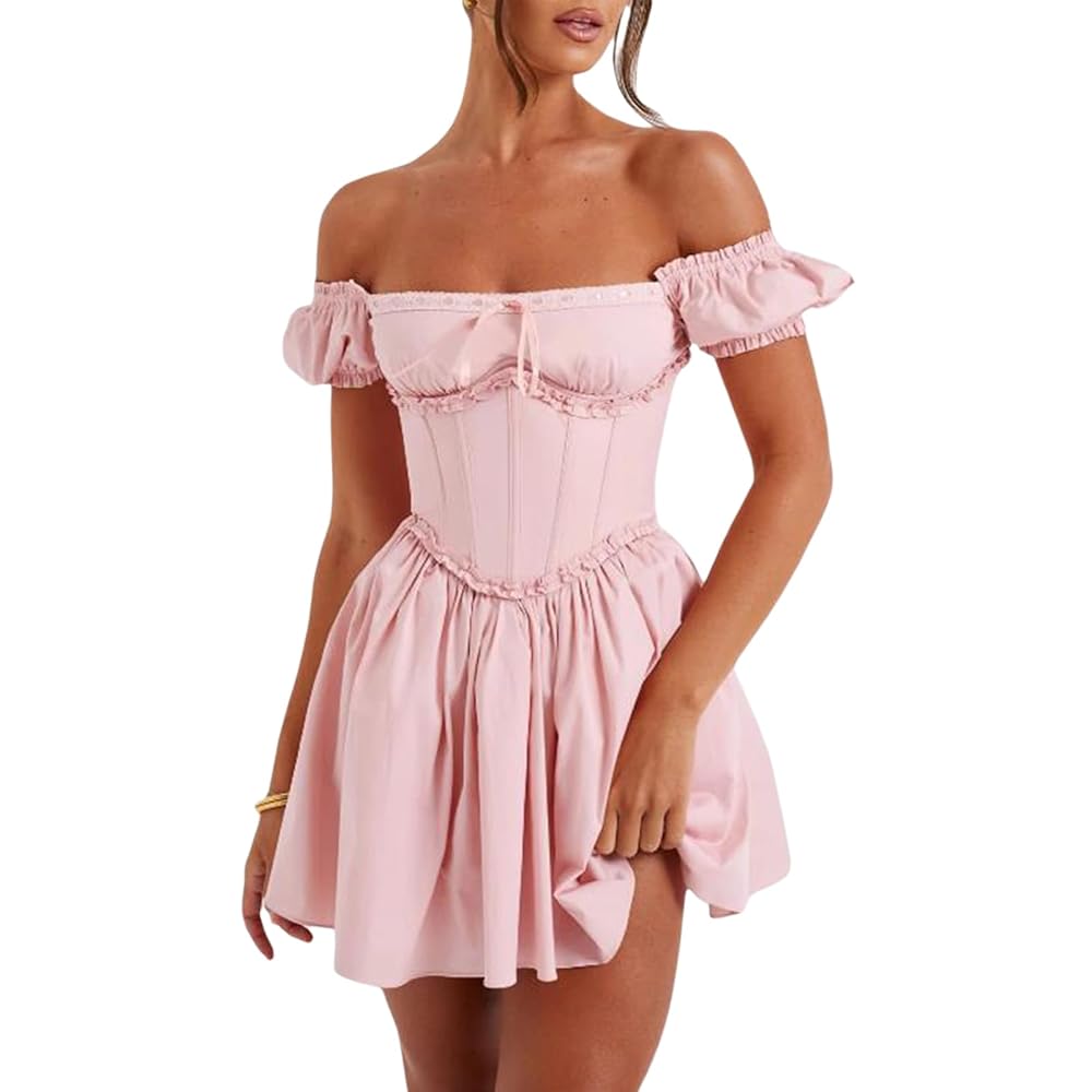 Illustrative example of women's light pink off shoulder dress for roleplay